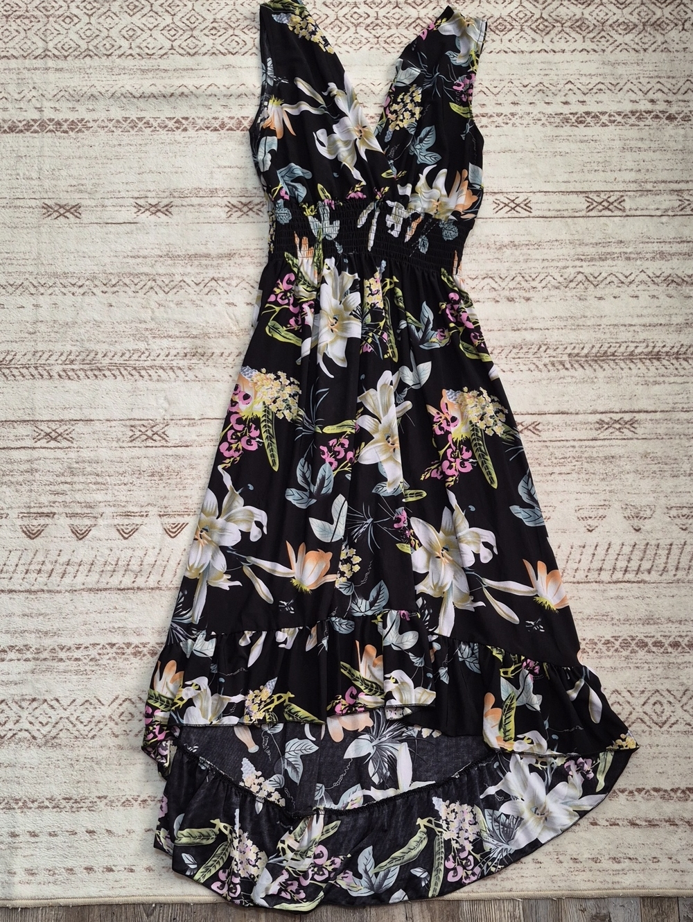 Source Unknown Black Floral Hi-Low Maxi Dress